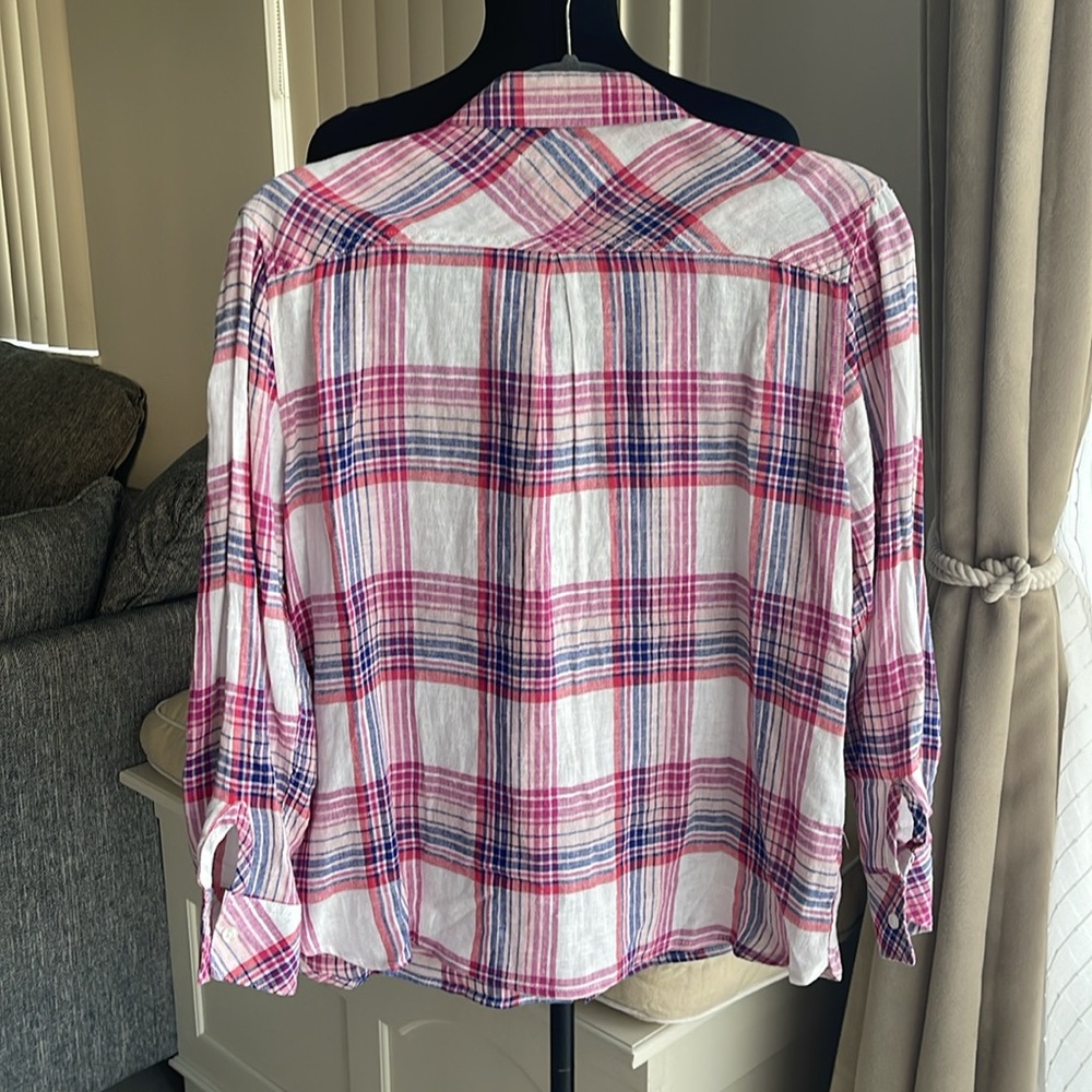RAILS Women’s Charli Linen Pink and White Plaid Button Front Shirt S - Picture 10 of 10